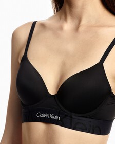 EMBOSSED ICON MICRO LIGHTLY LINED DEMI BRA, Black, hi-res