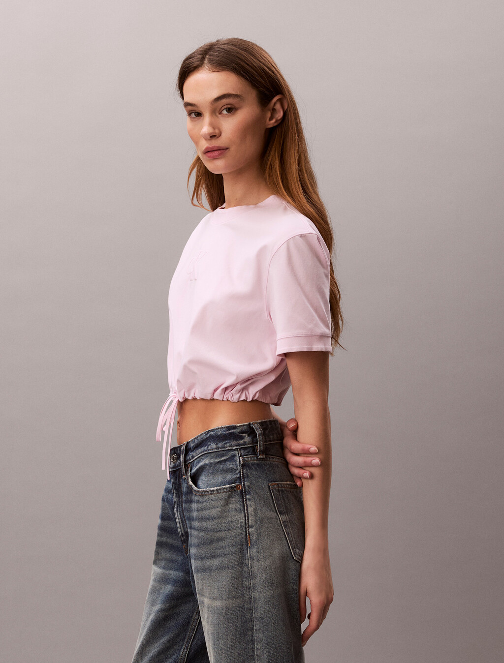 Cropped Tie Waist Logo T-shirt, Cradle Pink, hi-res