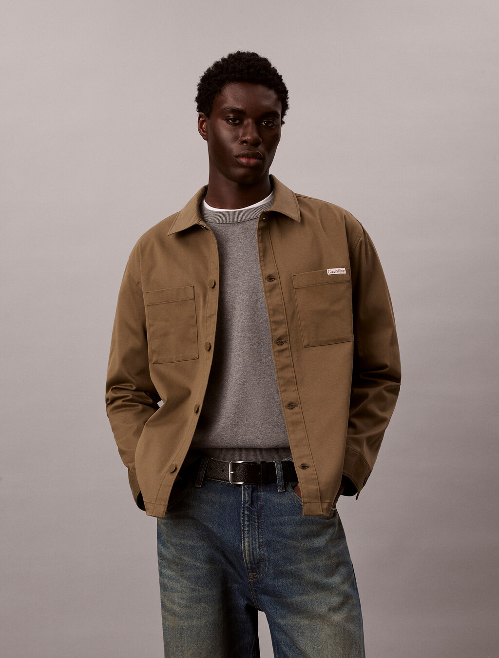 Relaxed Cotton Shacket, Capers, hi-res