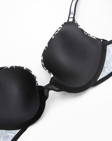 Calvin Klein 1996 Push Up Plunge Bra, WARPED LOGO PRINT+BLACK, hi-res