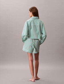 Cropped Cotton Poplin Pyjama Top, PENNY STRIPE MARDI GRAS GREEN, hi-res