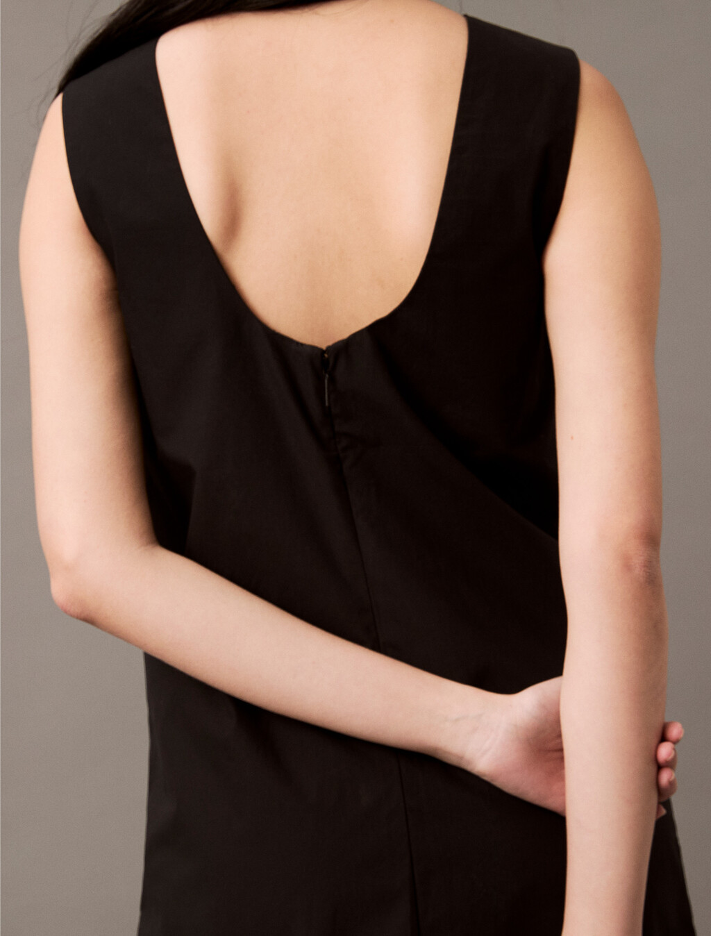 Sleeveless Cotton Poplin Mini Dress, Black, hi-res