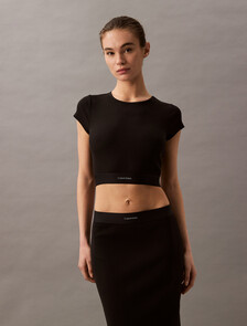 Cotton Stretch Rib Knit Skirt, Black, hi-res