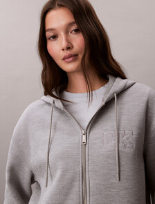 Relaxed Double Knit Cotton Zip Thru Hoodie, Heroic Grey Heather, hi-res
