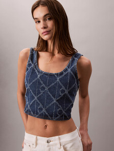 Denim Allover Monogram Cropped Tank Top, CK ATLANTIC, hi-res