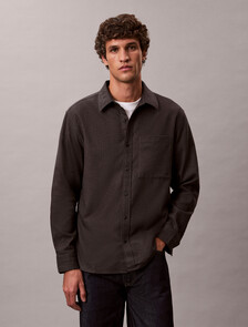 Melange Flannel Easy Button-Down Shirt, Black, hi-res