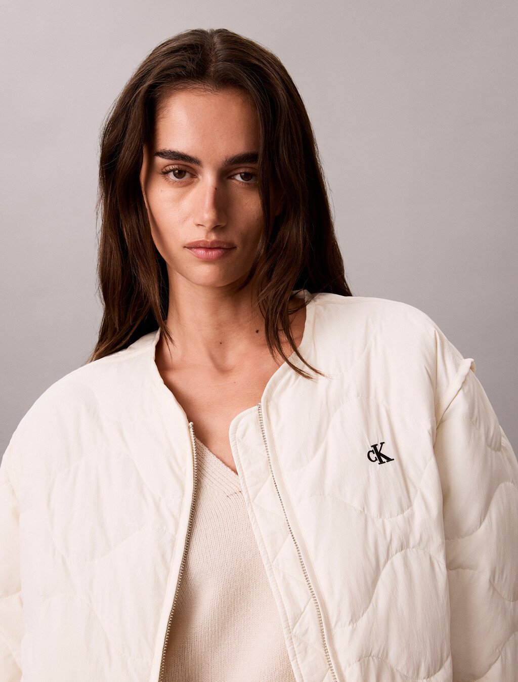 Quilted Down Jacket, Ivory, hi-res