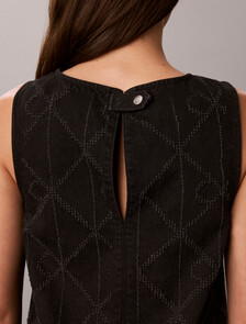 All-Over Logo Denim Mini Dress, CK WORN BLACK, hi-res