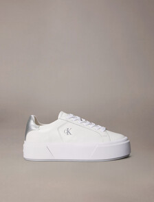 Sienna - Leather Logo Platform Trainers, Bright White/Silver, hi-res