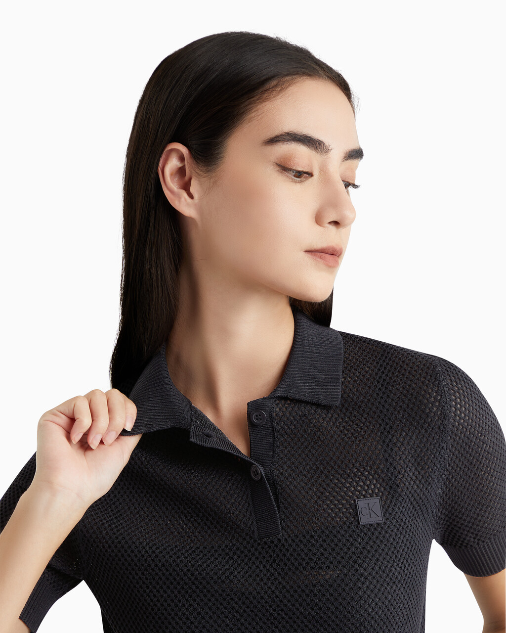 Second Skin Open Knit Polo, Ck Black, hi-res
