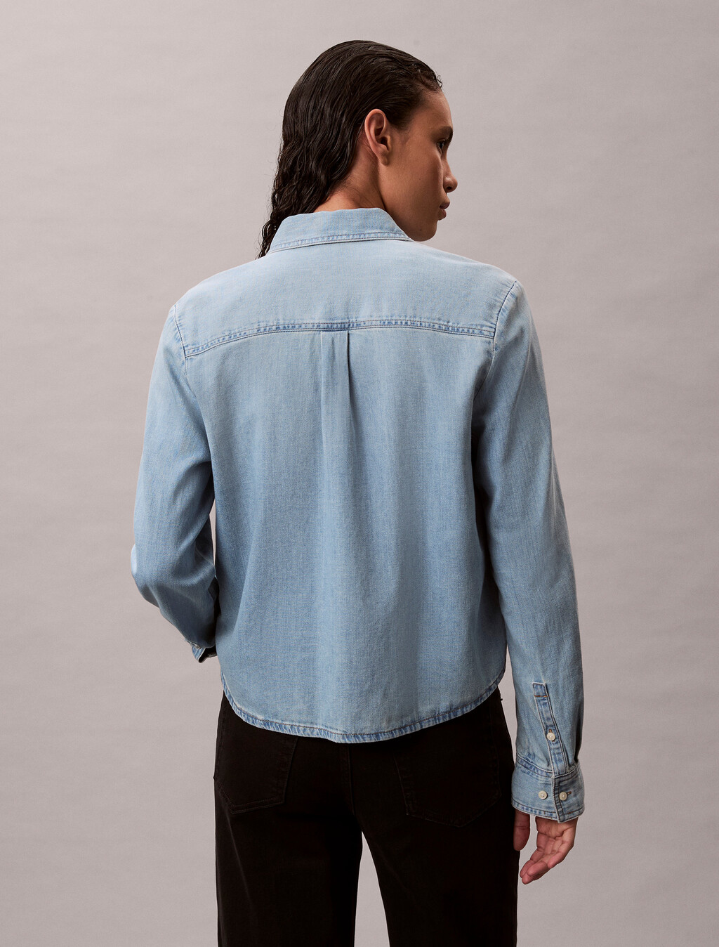 Cropped Denim Shirt, BRIGHTON BLUE, hi-res