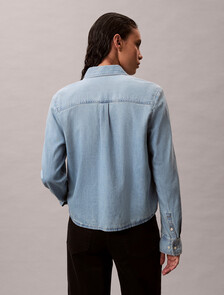 Cropped Denim Shirt, BRIGHTON BLUE, hi-res