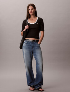 Slim Ribbed Open Back T-shirt, Black, hi-res