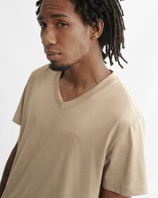 Solid V Neck CK Logo Tee, Perfect Taupe, hi-res