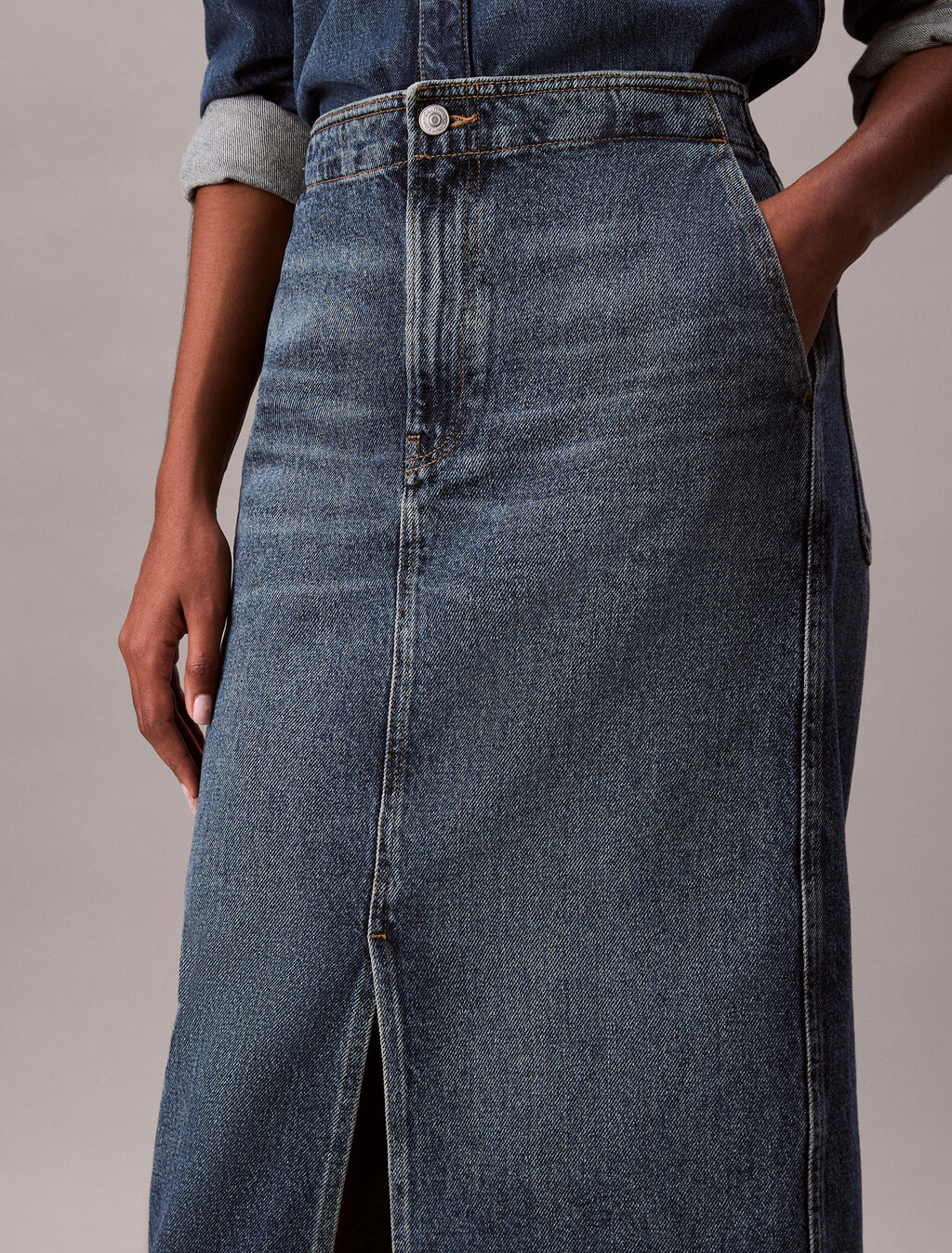Denim Carpenter Maxi Skirt, TINTED ORCHARD, hi-res