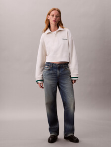 1/4 Zip Cotton Terry Sweatshirt, Chalk, hi-res