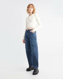 SMALL LOGO BADGE RIB KNIT TOP, IVORY, hi-res
