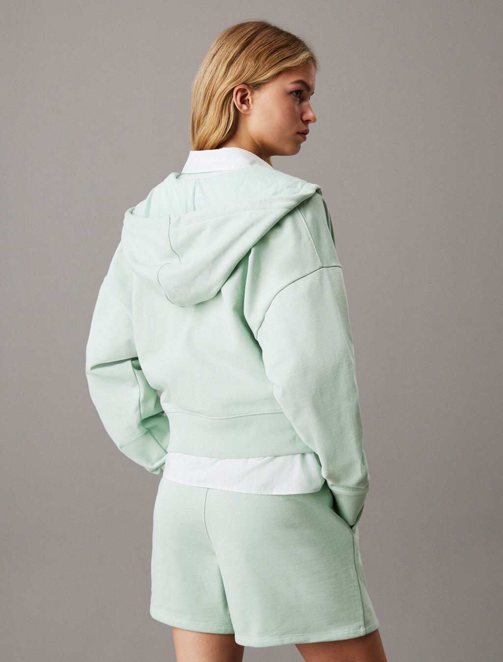 Monogram Cotton Terry Zip Thru Hoodie, Cameo Green, hi-res