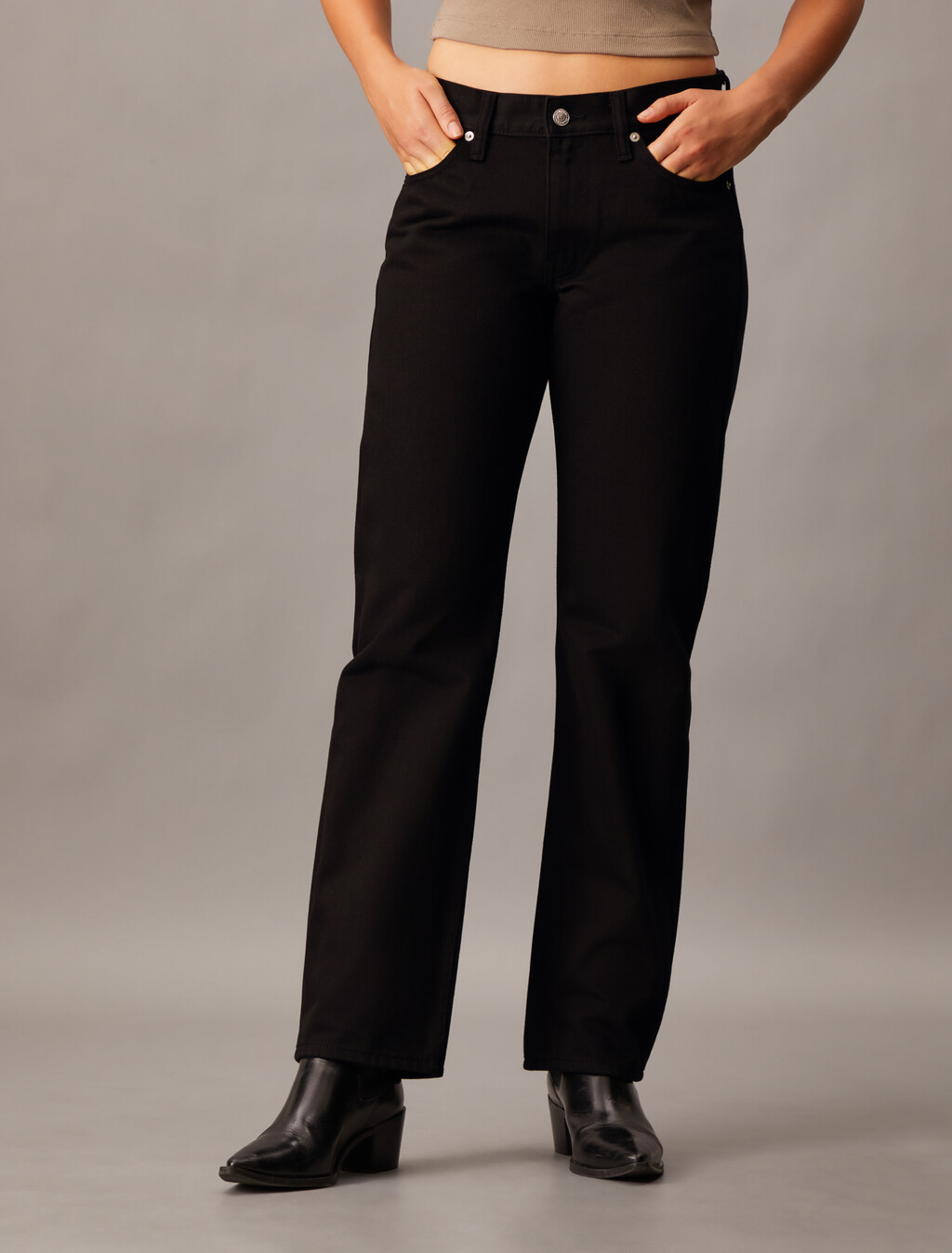 Forever Black Low Rise Straight Jeans, Denim Black, hi-res