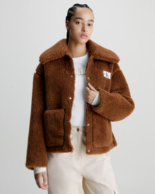 Relaxed Bonded Sherpa Jacket, Fudge Brown, hi-res