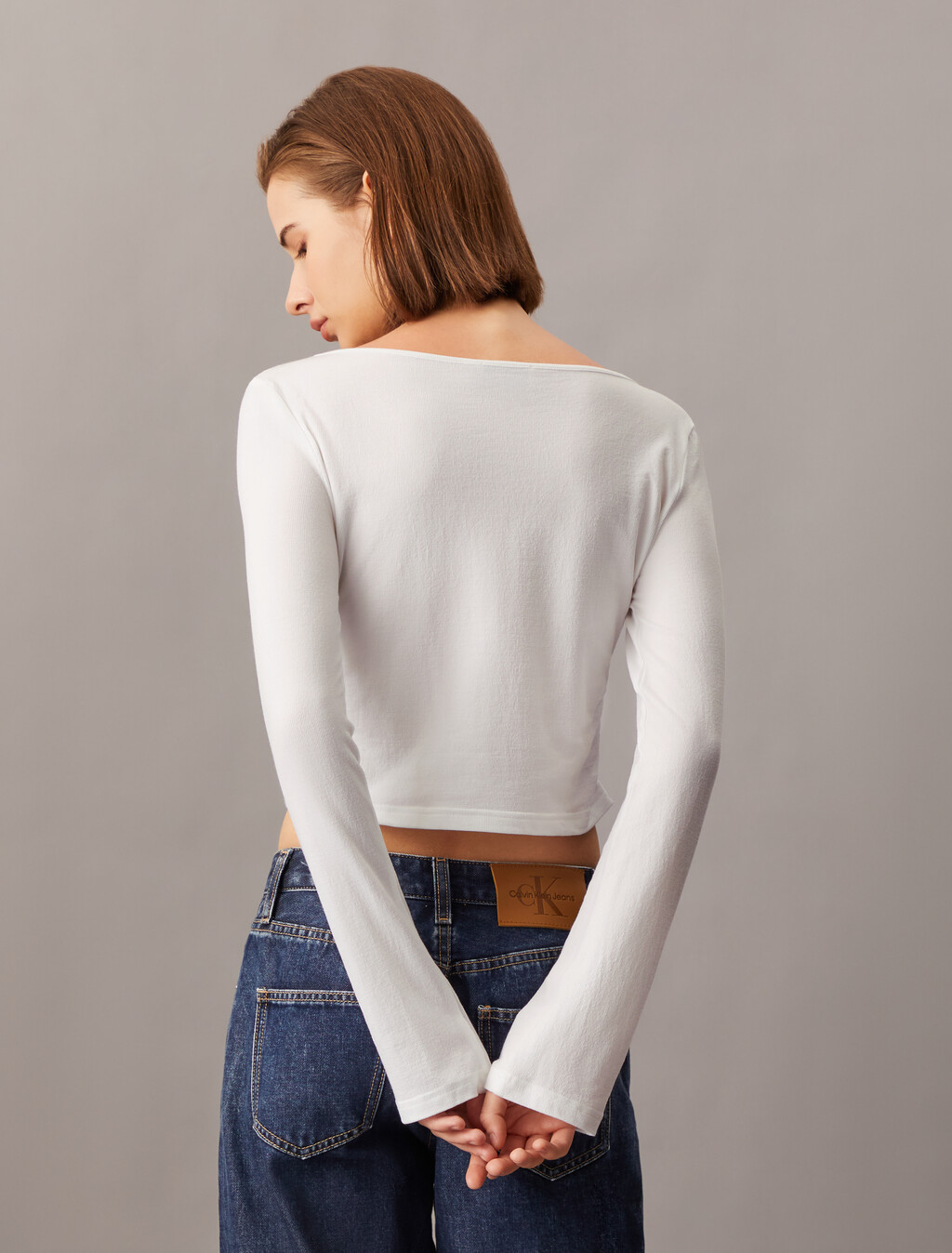 Side Gather Rib Knit Baby Fit Tee, Bright White, hi-res