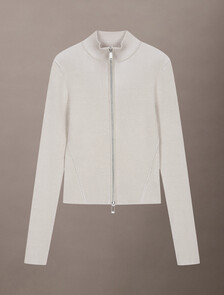 Sculpted Knit Zip Up Cardigan, Island Fossil, hi-res