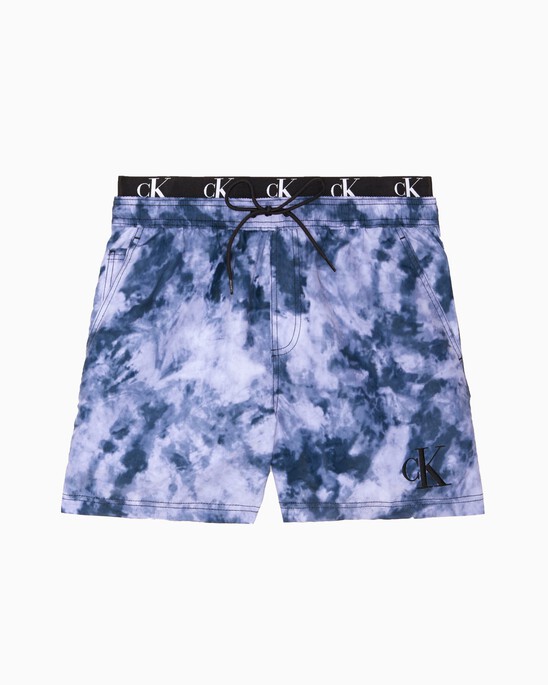 Tie Dye Print Double Waistband Medium Swim Shorts