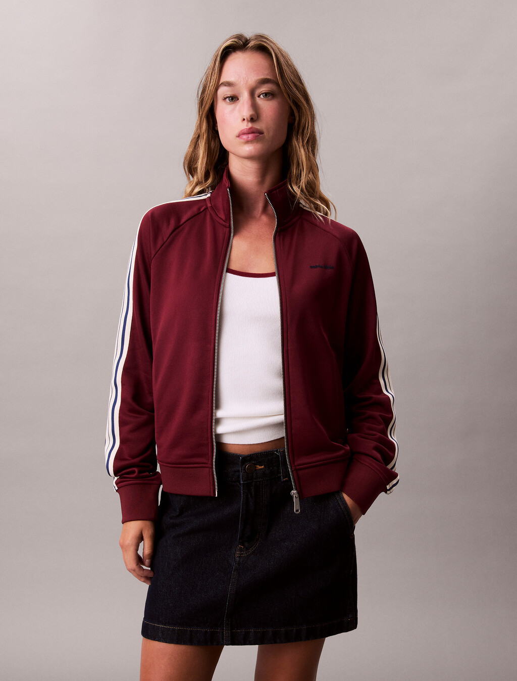 High Shine French Terry Jacket, Deep Rouge, hi-res