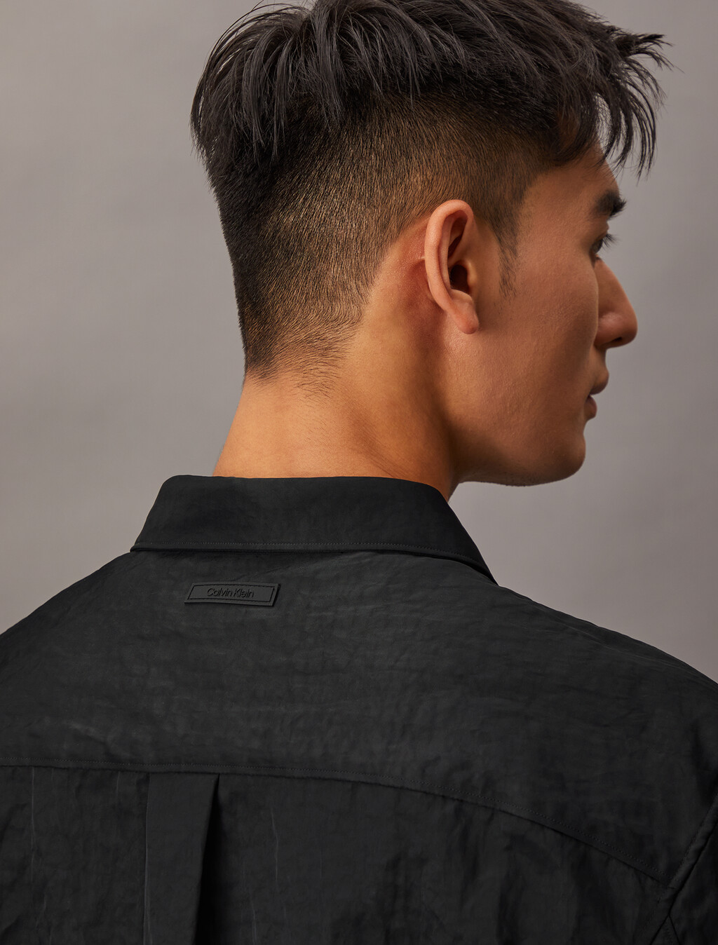 Relaxed Nylon Shirt Jacket, Black, hi-res