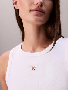Cotton Stretch Rib Tank Top, Bright White, hi-res