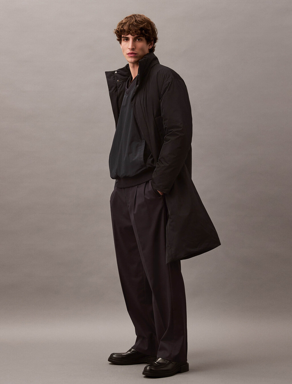 Wool Straight Pleated Trousers, Vulcan, hi-res