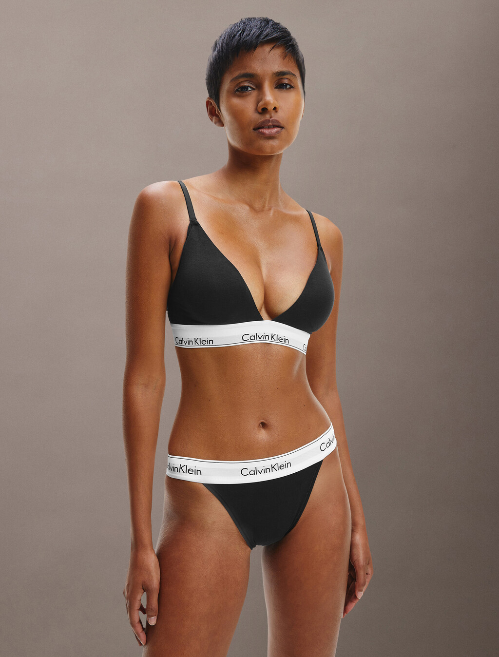 Icon Cotton Lightly Lined Triangle Bra, BLACK, hi-res