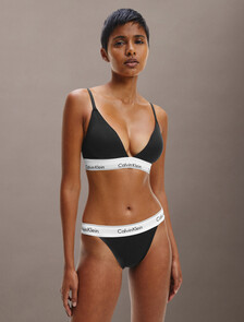 Icon Cotton Lightly Lined Triangle Bra, BLACK, hi-res