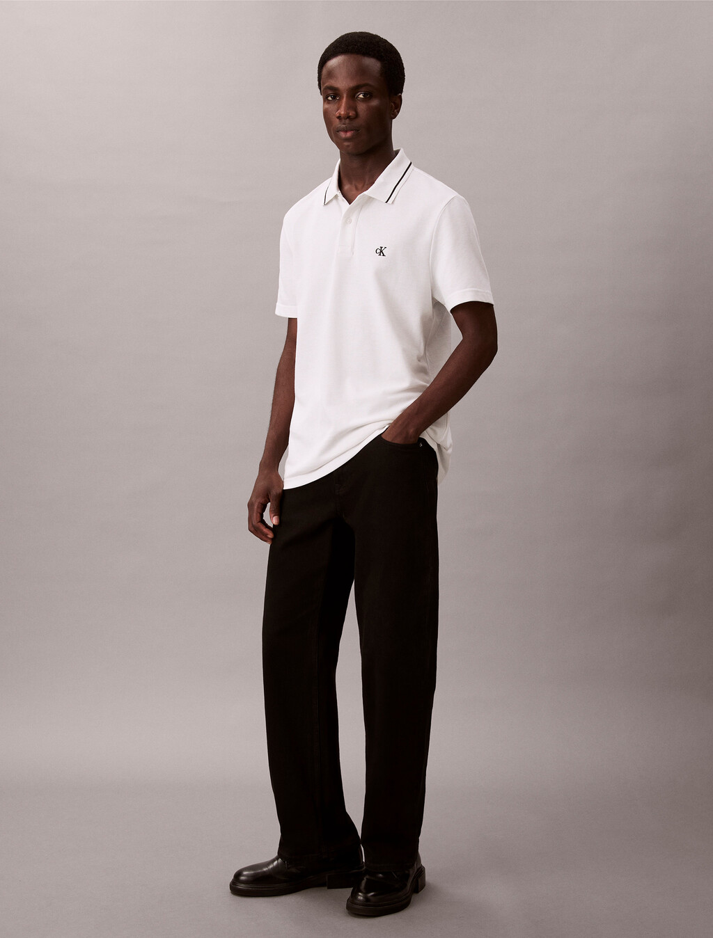 Monogram Pique Tipped Polo, Blanc De Blanc, hi-res