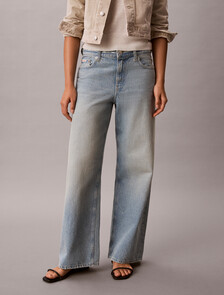 Low Rise Logo Tape Baggy Jeans, FRESH WATER, hi-res