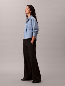 Washed Cropped Denim Shirt, BLUE RIVIERA, hi-res