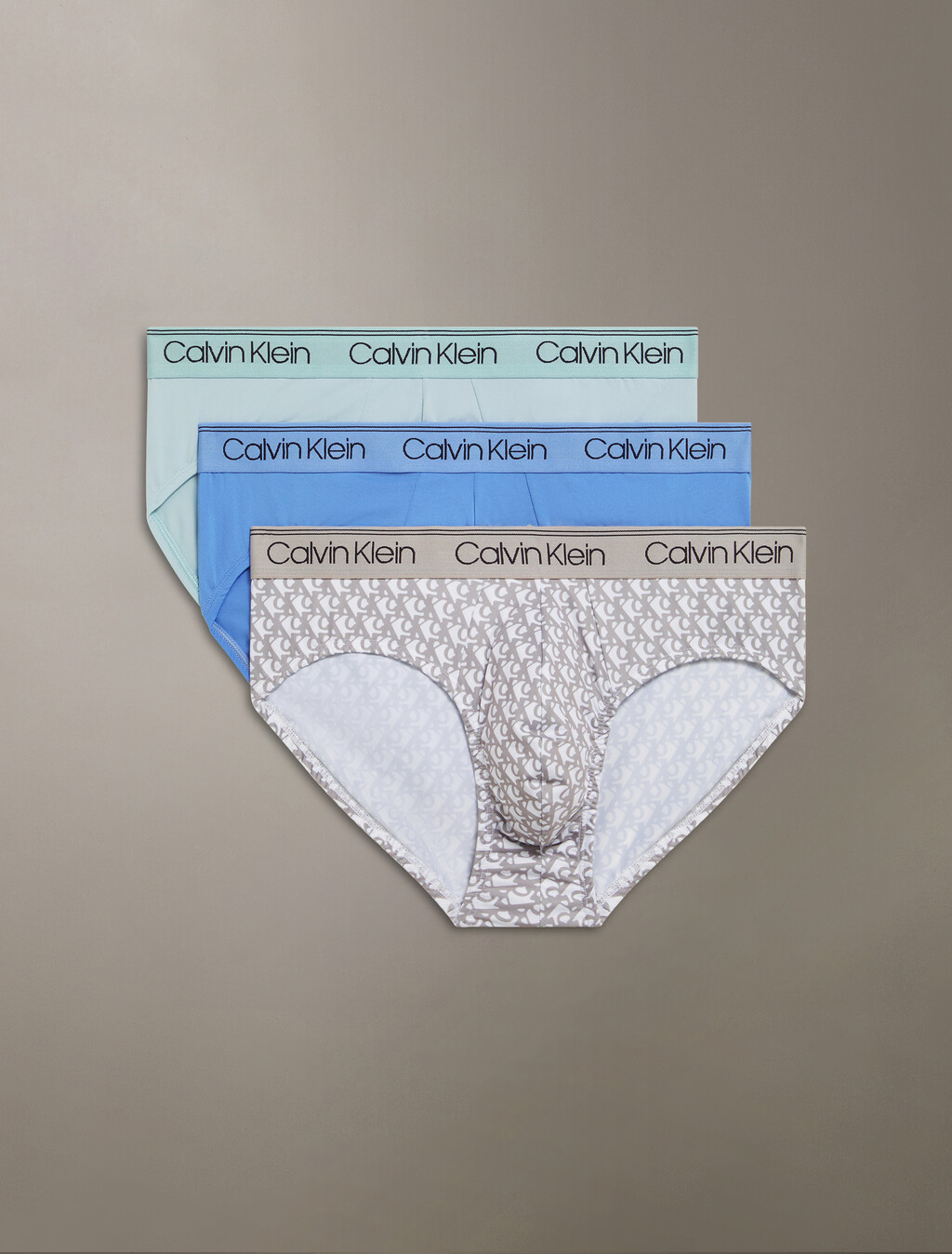 Microfiber Stretch 3-Pack Hip Brief, GLACIER/PLUSH MONOGRAM+ASH/STERLING BLUE, hi-res