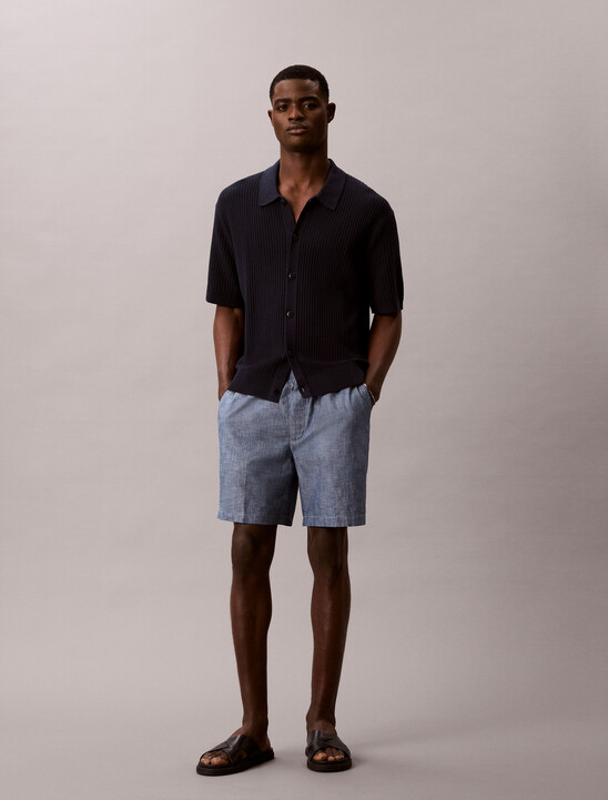 Cotton Chambray Drawstring Shorts