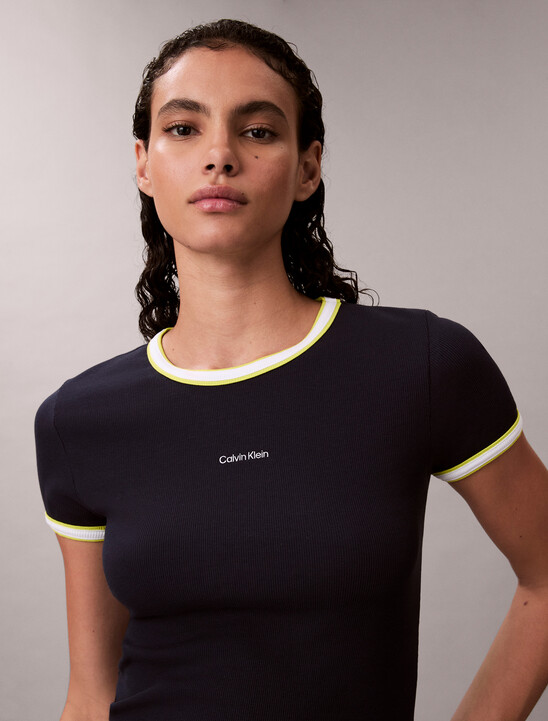 Contrast Trim Ribbed Logo Graphic Baby Tee