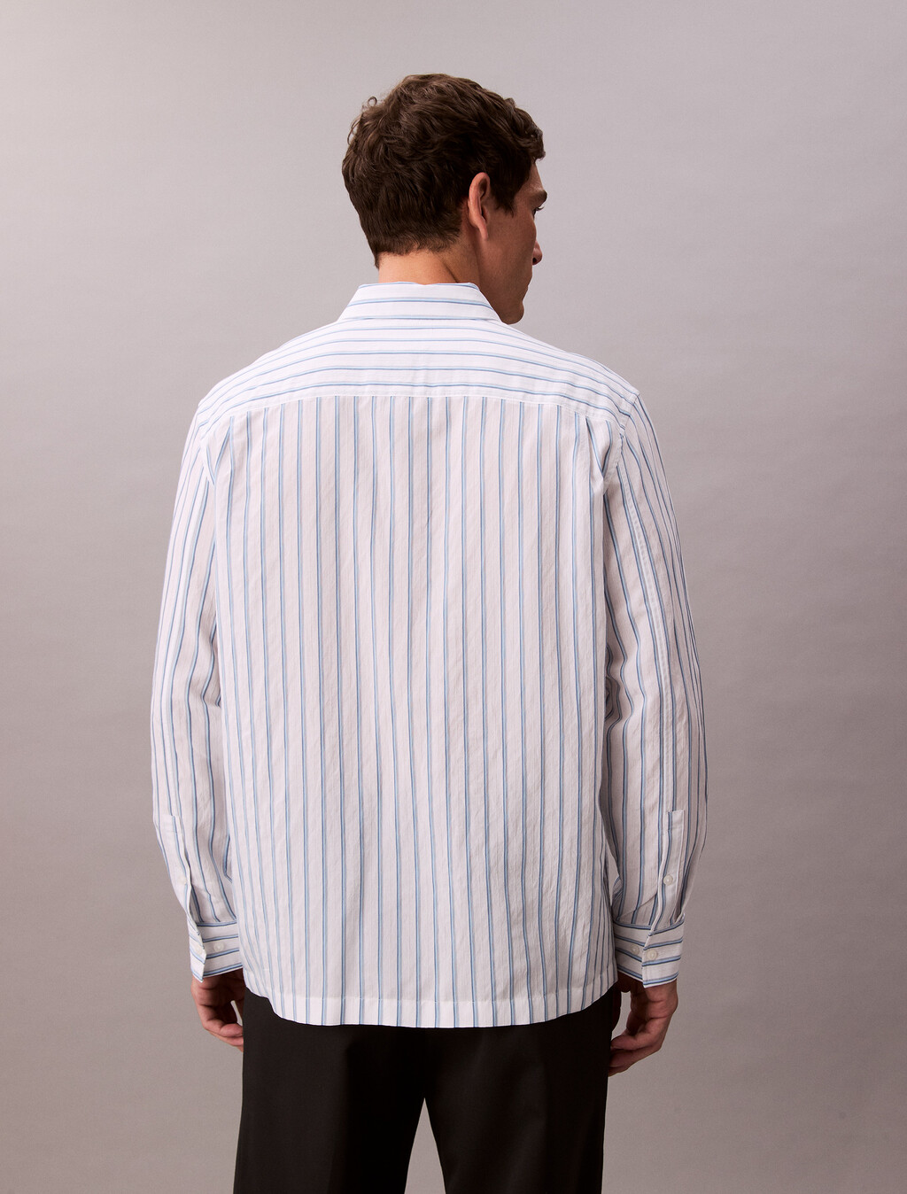 Striped Relaxed Button-Down Shirt, Brilliant White, hi-res