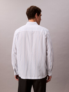 Striped Relaxed Button-Down Shirt, Brilliant White, hi-res