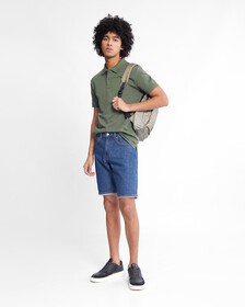 Ck Badge Slim Smooth Cotton Polo, Thyme, hi-res