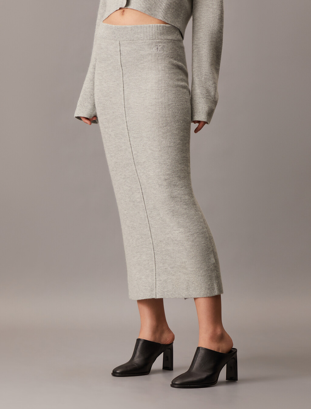 High Rise Knit Midi Skirt, Light Grey Heather, hi-res