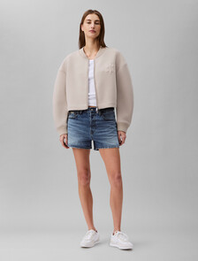 Oversized Scuba Zip Bomber Jacket, Feather Gray, hi-res
