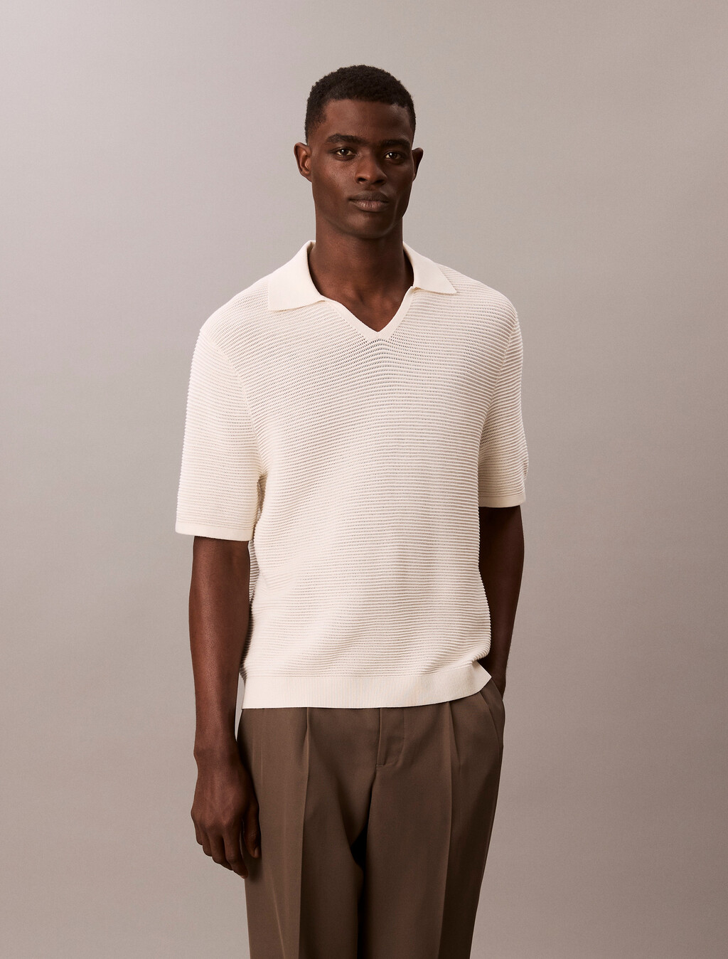 Tech Knit Johnny Collar Polo Shirt, Tofu, hi-res