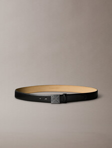 Full-Grain Leather Logo Plaque Buckle Belt, Black / Matte Gunmetal, hi-res