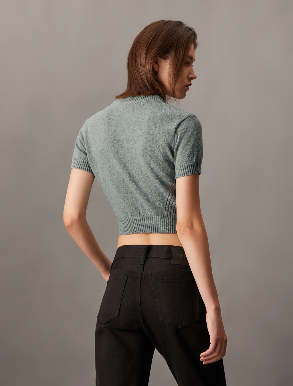Cropped Short Sleeve Sweater, Slate Gray, hi-res