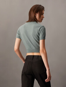 Cropped Short Sleeve Sweater, Slate Gray, hi-res