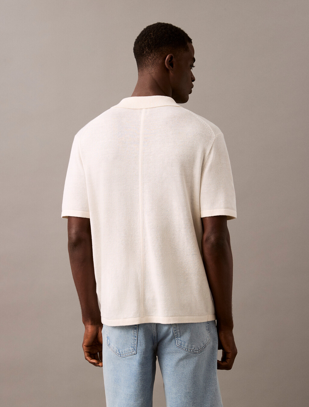 Linen Blend Short Sleeve Jumper, Tofu, hi-res