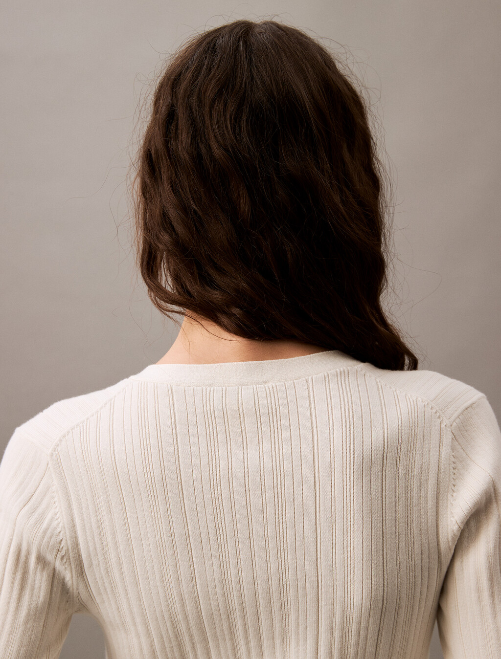 Cotton Variegated Rib Knit Cardigan, Tofu, hi-res